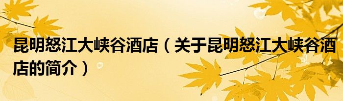 昆明怒江大峡谷酒店（关于昆明怒江大峡谷酒店的简介）