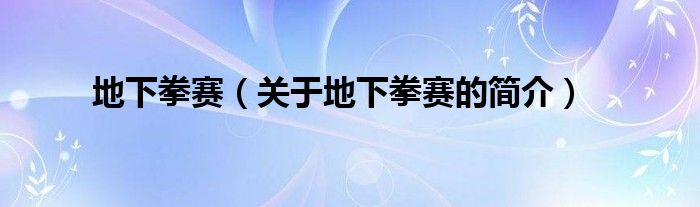 地下拳赛（关于地下拳赛的简介）