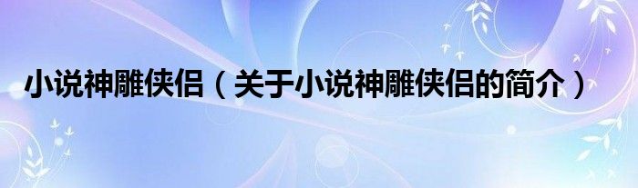 小说神雕侠侣（关于小说神雕侠侣的简介）