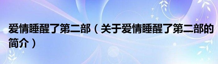 爱情睡醒了第二部（关于爱情睡醒了第二部的简介）