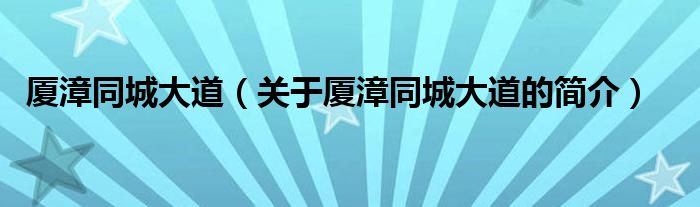厦漳同城大道（关于厦漳同城大道的简介）