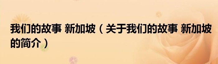 我们的故事 新加坡（关于我们的故事 新加坡的简介）