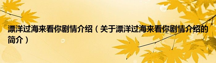 漂洋过海来看你剧情介绍（关于漂洋过海来看你剧情介绍的简介）