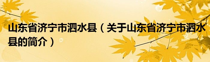 山东省济宁市泗水县（关于山东省济宁市泗水县的简介）