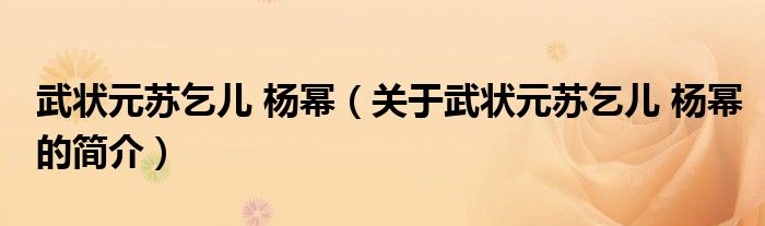 武状元苏乞儿 杨幂（关于武状元苏乞儿 杨幂的简介）