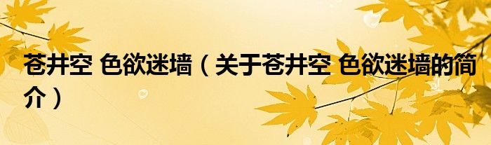 苍井空 色欲迷墙（关于苍井空 色欲迷墙的简介）