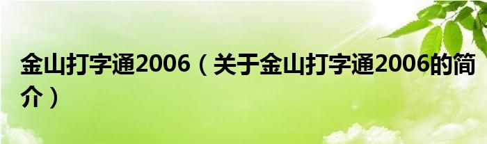 金山打字通2006（关于金山打字通2006的简介）