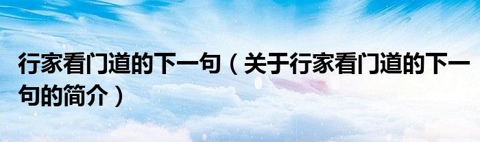 行家看门道的下一句（关于行家看门道的下一句的简介）
