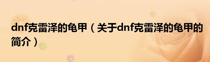 dnf克雷泽的龟甲（关于dnf克雷泽的龟甲的简介）