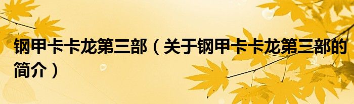 钢甲卡卡龙第三部（关于钢甲卡卡龙第三部的简介）