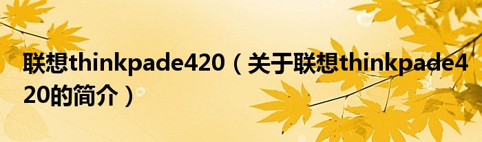 联想thinkpade420（关于联想thinkpade420的简介）