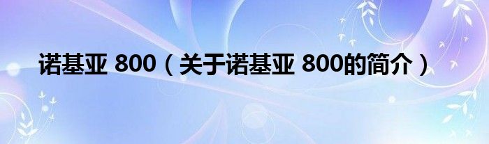 诺基亚 800（关于诺基亚 800的简介）