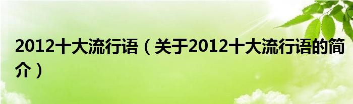 2012十大流行语（关于2012十大流行语的简介）