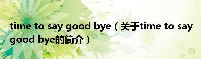 time to say good bye（关于time to say good bye的简介）