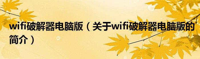 wifi破解器电脑版（关于wifi破解器电脑版的简介）