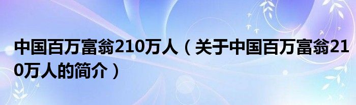 中国百万富翁210万人（关于中国百万富翁210万人的简介）