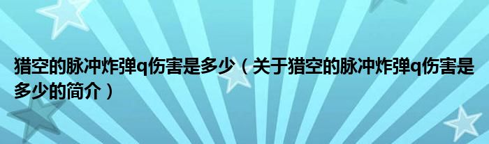 猎空的脉冲炸弹q伤害是多少（关于猎空的脉冲炸弹q伤害是多少的简介）