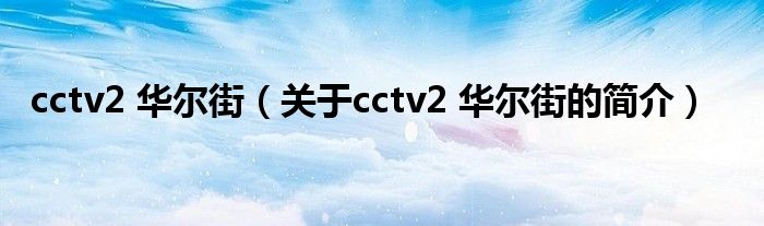 cctv2 华尔街（关于cctv2 华尔街的简介）