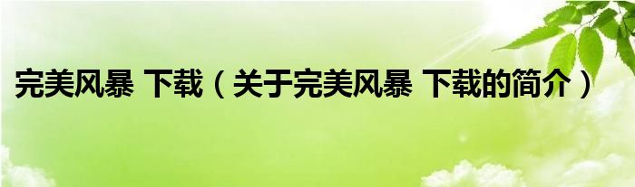 完美风暴 下载（关于完美风暴 下载的简介）