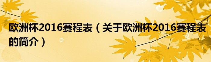 欧洲杯2016赛程表（关于欧洲杯2016赛程表的简介）