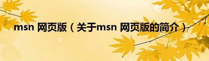 msn 网页版（关于msn 网页版的简介）