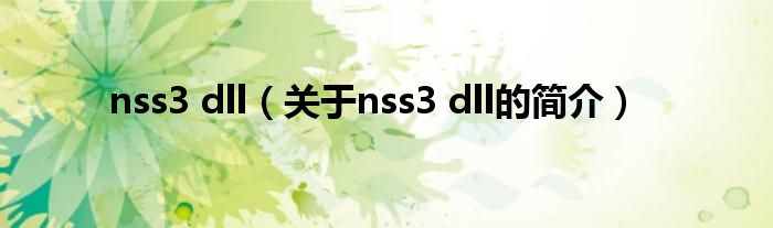 nss3 dll（关于nss3 dll的简介）
