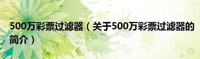 500万彩票过滤器（关于500万彩票过滤器的简介）