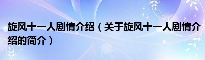 旋风十一人剧情介绍（关于旋风十一人剧情介绍的简介）