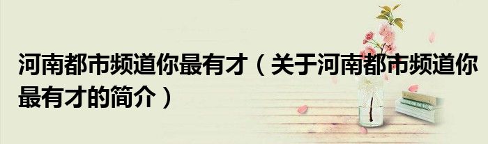 河南都市频道你最有才（关于河南都市频道你最有才的简介）