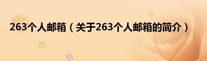 263个人邮箱（关于263个人邮箱的简介）