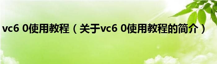 vc6 0使用教程（关于vc6 0使用教程的简介）