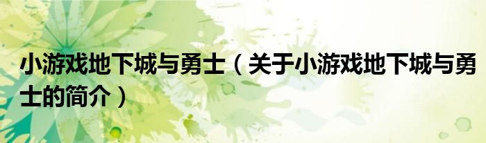 小游戏地下城与勇士（关于小游戏地下城与勇士的简介）