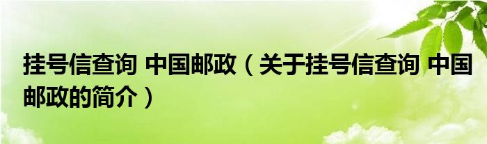 挂号信查询 中国邮政（关于挂号信查询 中国邮政的简介）