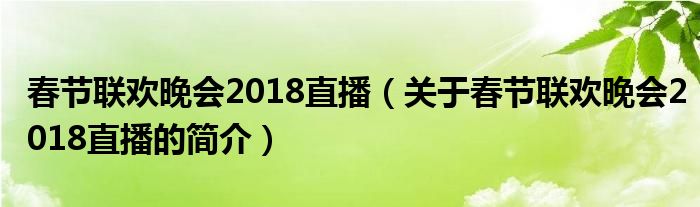 春节联欢晚会2018直播（关于春节联欢晚会2018直播的简介）