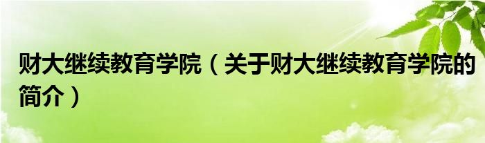 财大继续教育学院（关于财大继续教育学院的简介）