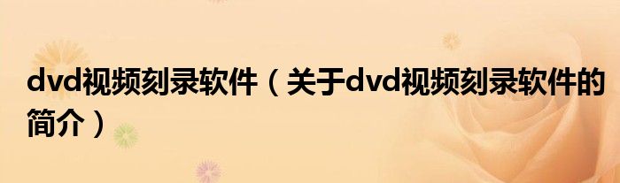 dvd视频刻录软件（关于dvd视频刻录软件的简介）