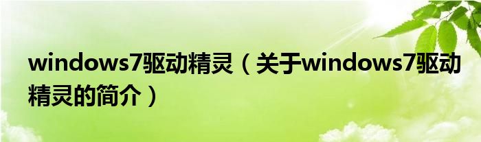 windows7驱动精灵（关于windows7驱动精灵的简介）