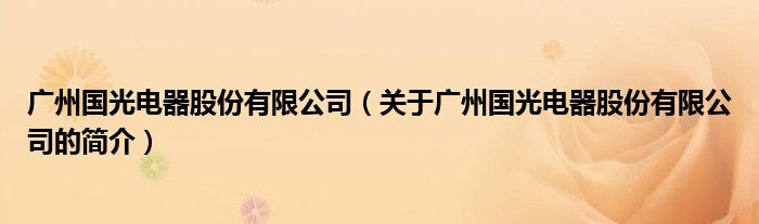 广州国光电器股份有限公司（关于广州国光电器股份有限公司的简介）