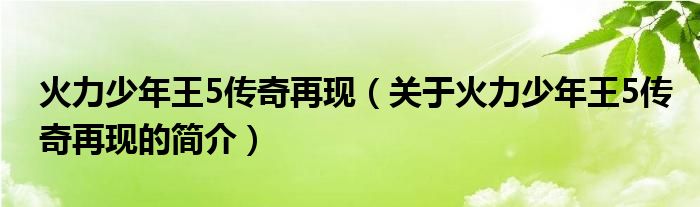 火力少年王5传奇再现（关于火力少年王5传奇再现的简介）