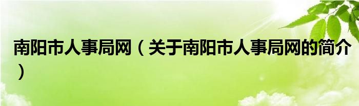 南阳市人事局网（关于南阳市人事局网的简介）