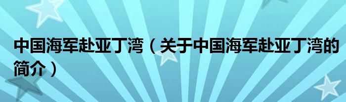 中国海军赴亚丁湾（关于中国海军赴亚丁湾的简介）