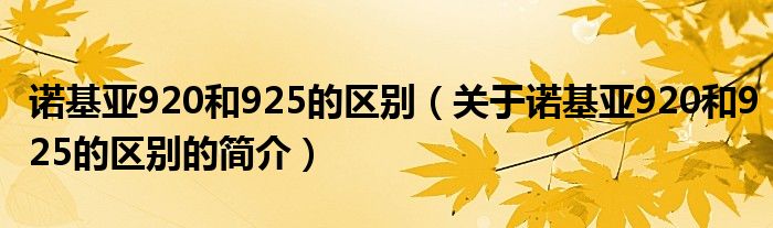 诺基亚920和925的区别（关于诺基亚920和925的区别的简介）