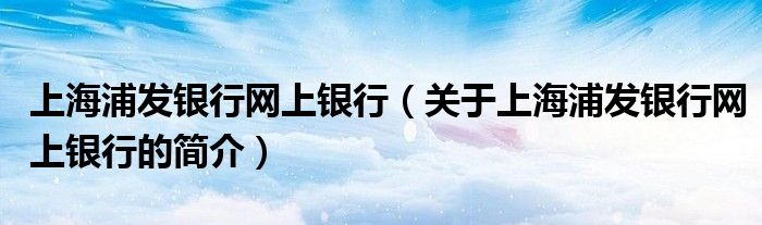 上海浦发银行网上银行（关于上海浦发银行网上银行的简介）