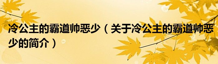 冷公主的霸道帅恶少（关于冷公主的霸道帅恶少的简介）