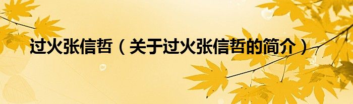 过火张信哲（关于过火张信哲的简介）