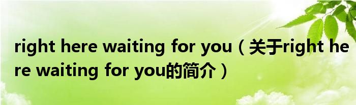 right here waiting for you（关于right here waiting for you的简介）