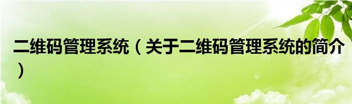 二维码管理系统（关于二维码管理系统的简介）