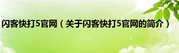 闪客快打5官网（关于闪客快打5官网的简介）