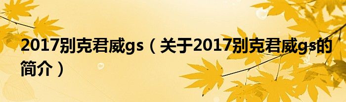 2017别克君威gs（关于2017别克君威gs的简介）