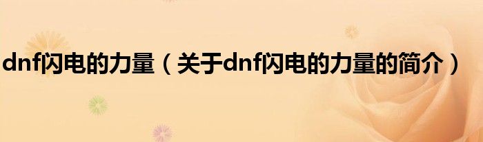 dnf闪电的力量（关于dnf闪电的力量的简介）